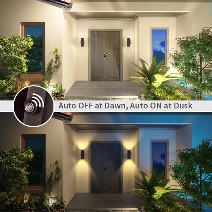 KIZON Outdoor Wall Lights with Dusk to Dawn Sensor 2 Pack Modern Outdoor Sconce Lights with Oil Rubbed Bronze Finish Aluminum Exterior Lighting Fixtures for House Porch ETL Listed