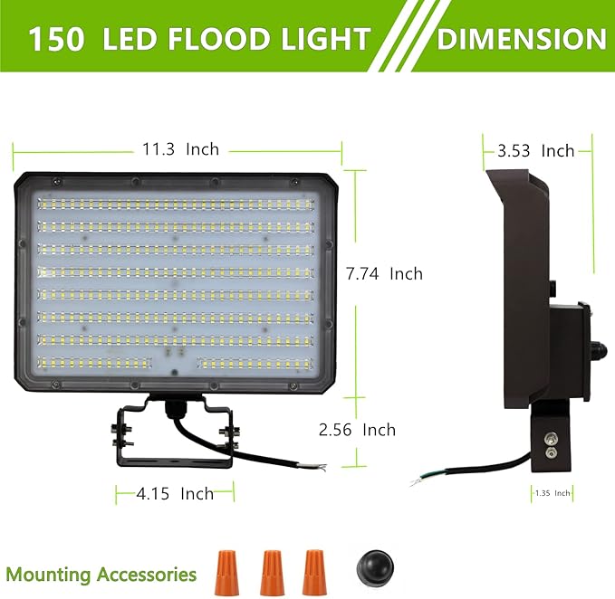 Dusk to Dawn Outdoor 150W LED Flood Light 21000LM 1000W Equivalent 100-277V 5000K Daylight ETL Commercial LED Flood Light Fixture Outdoor Security Lighting for LandscapeParking Lot