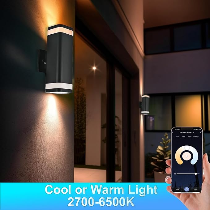 Smart RGB Outdoor Wall Lights 2 Pack Color Changing Porch Lights Cylinder Up and Down Lights Outdoor Wall Sconce Exterior Lighting Fixture Compatible with Smart Life &amp Tuya smart