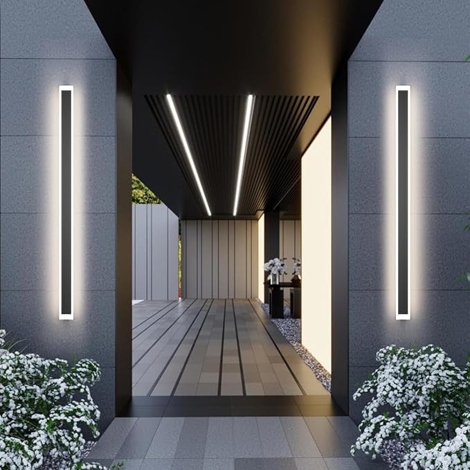 47.2In 4000K Long Outdoor Wall Light IP65 WaterproofModern Black Exterior Wall Mount Lighting for Porch Courtyard1Pack
