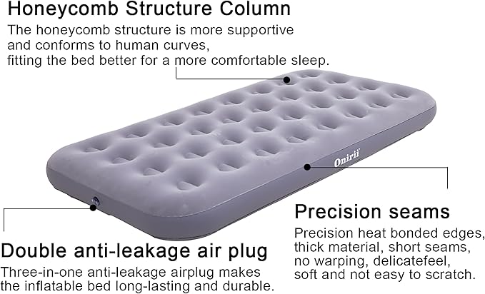 Twin Size Single Camping Air Mattress Bed with Air PumpInflatable Air MattressThickened Portable Blow Up BedTravel Sleeping Pad for Truck Tent Camping/Home/Hiking(Grey)