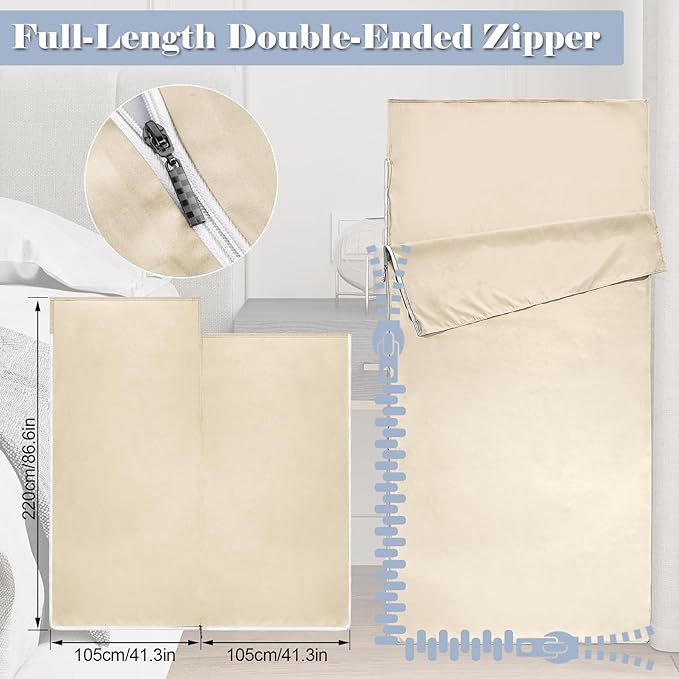 Sleeping Bag LinerLong Staple Cotton Adult Sleep Sack &amp Travel SheetsTravel Sleep Sack for Backpacking Hotels &amp Hostels Lightweight Travel Sheet Camping SheetsHas Full Length Zipper