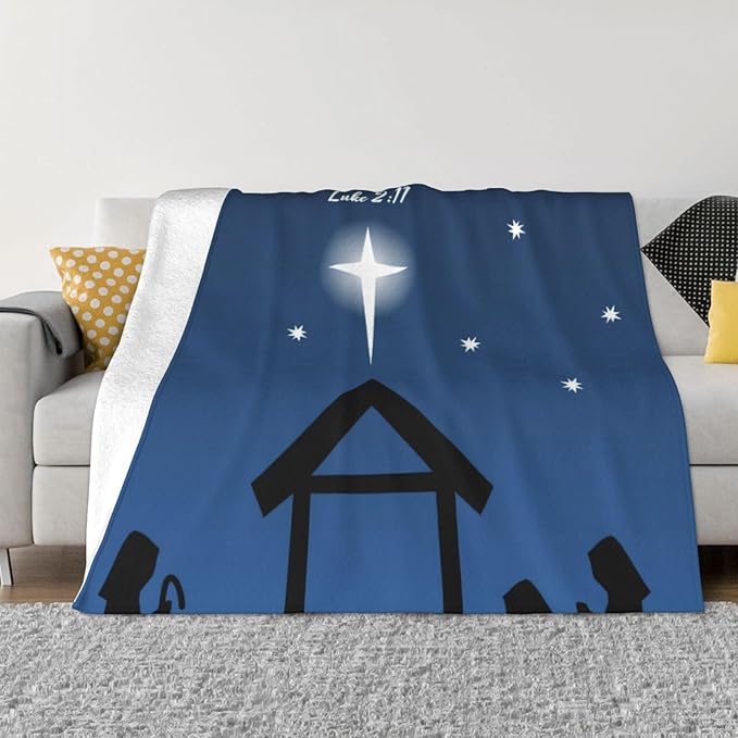 60X50 Christmas Nativity with Bible Verse Lightweight Flannel Blanket - Soft and Breathable Polyester Suitable for Travel Camping and Home Decoration