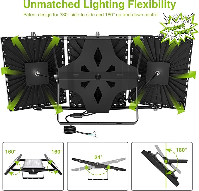 LED Flood Light Outdoor STASUN 480W 48000lm 6000K Daylight White IP66 Waterproof Commercial Parking Lot Light3 Heads for Yard Street Stadium House Floodlight Bright Security Lights for Outdoor Area