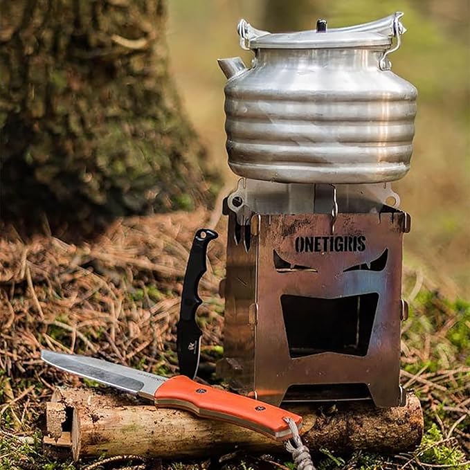 OneTigris Camping Backpacking Stove Portable Foldable Burning Wood Stove for Outdoor Hiking Picnic BBQStainless Steel (Medium)