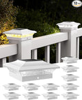 T-SUN 4x4 Post Cap Lights 12 Pack for Vinyl/Wooden Fence Auto Dusk to Dawn Outdoor Waterproof Warm &amp Cool White Solar Powered Deck/Patio Lighting