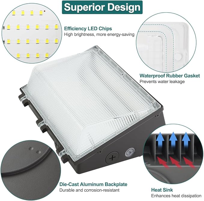 kadision 120W LED Wall Pack Light 13200lm 5000K Daylight 100-277V Dusk-to-Dawn Outdoor Lighting Fixture for Parking Lots Backyards ETL Listed 2-Pack