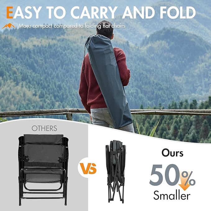 Portal Reclining Camping Chair with Adjustable Back Folding Camp Recliner for Adults Portable High Back Oversized 350LBS 2-Pack