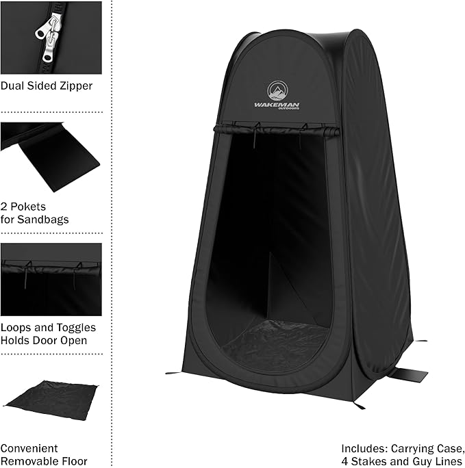 Wakeman Pop Up Changing Tent 3.3 x 3.3 x 6.2ft Camping Shower Tent for Portable Toilet Stall or Dressing Room with Carry Bag for Camping Beach or Tailgate Polyester