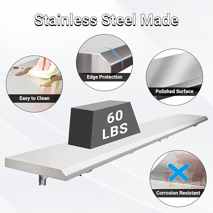 Concession Shelf Drop Down 48 x 12 Folding Concession Stand Shelf Commercial Grade Stainless Steel Foldable Concession Shelves for Snack Bar Food Cart Movie Theater