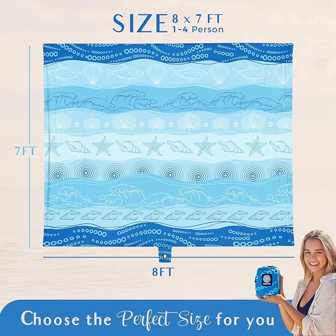 WEKAPO Beach Blanket Waterproof Sandproof Oversized Extra Large Sand Free Beach Mat with Stakes Storage Bag - Essentials for Outdoor Beach Picnic (Bohemian Starfish 8 X 7 FT (1~4 Person))