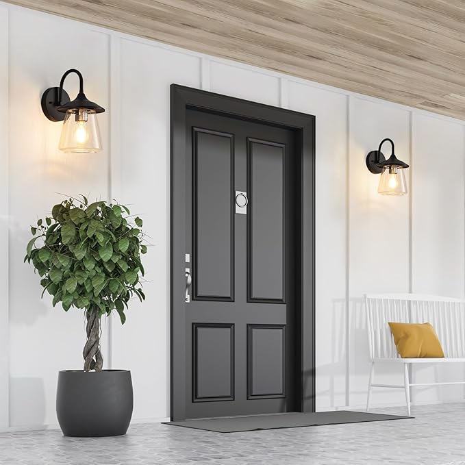 Outdoor Wall Sconce Exterior Waterproof Wall Light Fixture Outside Porch Light with Bubble Glass Shade Matte Black Outdoor Wall Lantern for Patio Garage entryway 2-Pack