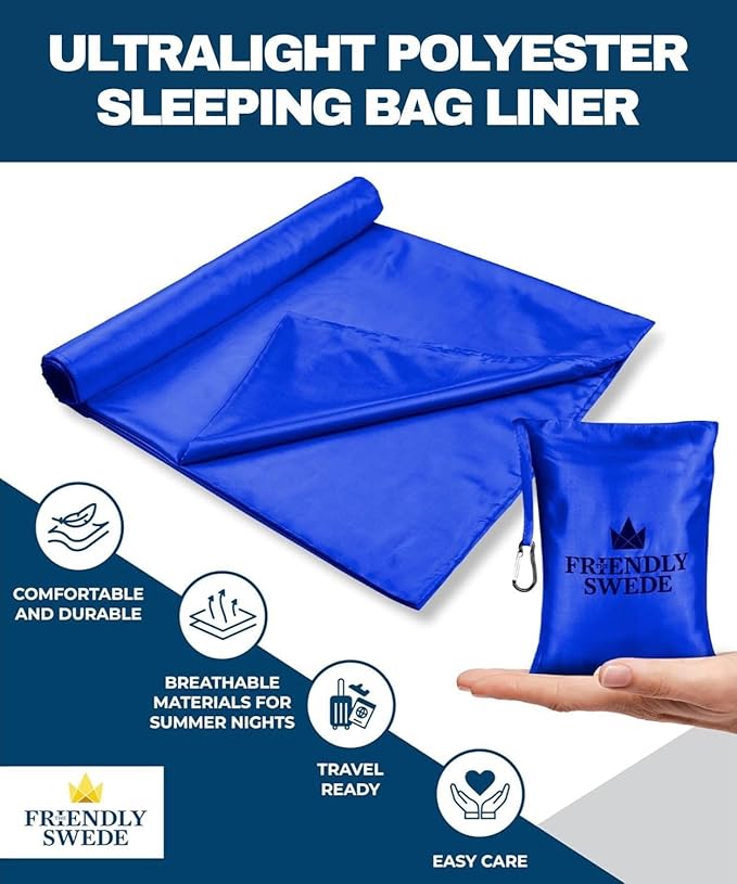 The Friendly Swede Sleeping Bag Liner — Ultralight Polyester or Cold Weather Microfiber Adult Sleep Sack- Camping Sheets - Travel Sleeping Bag with Pocket-Size Stuff Sack