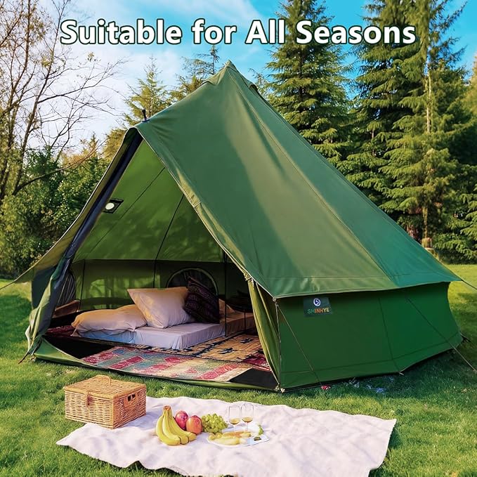 Canvas Bell Yurt Tent with Stove Jack Waterproof Luxury 4 Season Tents for Family Outdoor Camping 100% Cotton Green Glamping Tents for Hunting Partie All Year Living