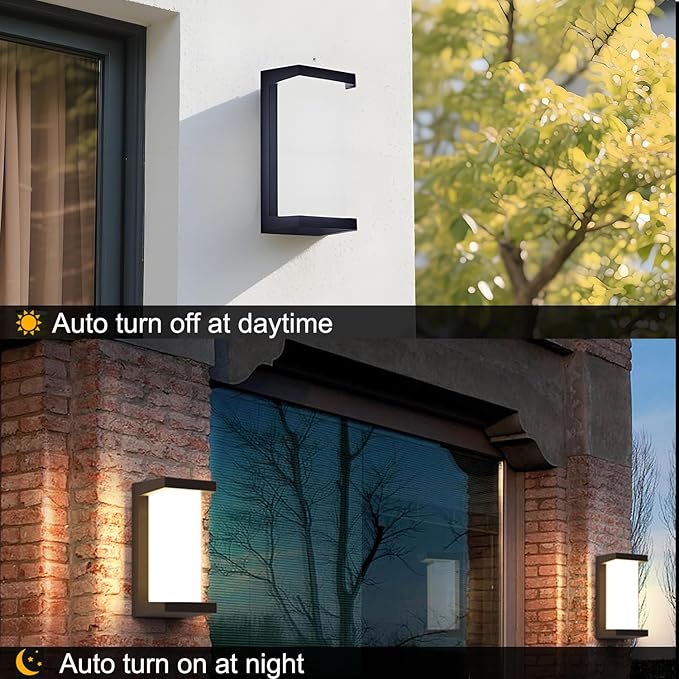 Sytmhoe Dusk to Dawn Exterior Wall LightsModern LED Outdoor Light Fixture3000k Black Wall SconceOuside Light for House Porch Patio Garage Walkway Backyard Garden
