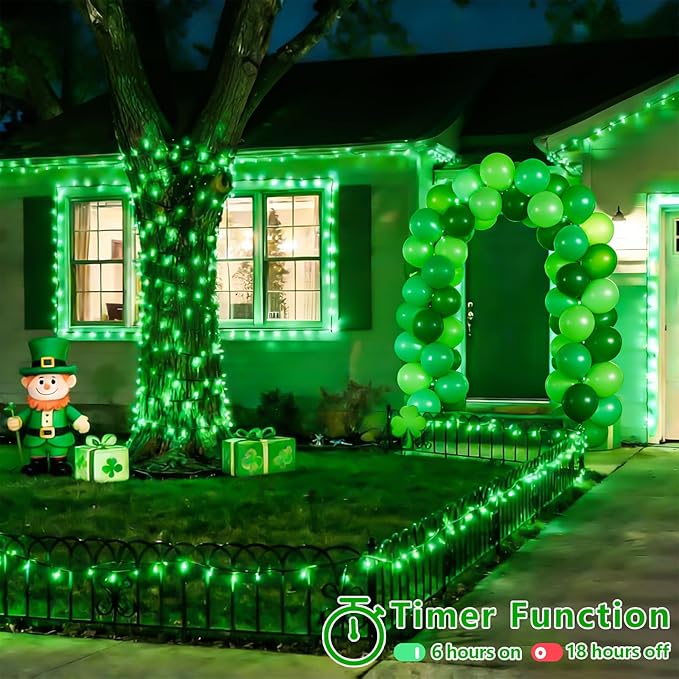YEGUO Christmas Lights Battery Operated 2 Pack Each 33ft 100 LED Green String Lights Outdoor Waterproof Green Wire Fairy Christmas Light Indoor with Remote