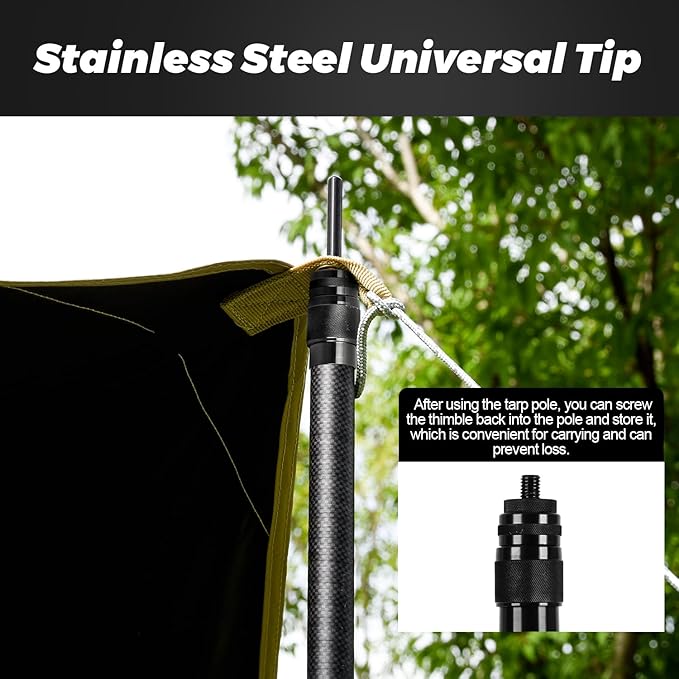 Telescopic Tarp Poles Canopy Adjustable Carbon Fiber Poles Set of 2 Portable &amp Lightweight Tent Tarps for Awning Camping Hiking 83