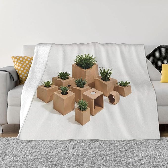 ardboard Boxes 50x40 Printed Soft Fleece Blanket for Sofa Bed and Camping - Cozy Blanket for Travel Picnics Nighttime Use