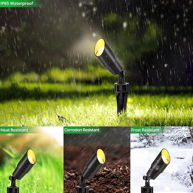 wowlite Matte Black Aluminum Outdoor Spot Lights with 4 Light Bulbs 5W 2700K Warmlight 12V Low Voltage Landscape Lighting Fixture IP65 Waterproof LED Uplights for Garden Courtyard Pathway 4 Pack
