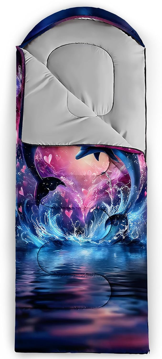 AILONEN Pink Flamingo Sleeping Bag for Kids GirlsWarm and Cool WeatherLightweightWaterproof BackpackingTropical Flamingo Theme Palm Leaves Sleeping Bag for Camping