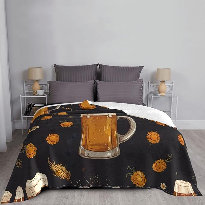 Beer Background Picture 50x40 Printed Soft Fleece Blanket for Sofa Bed and Camping - Cozy Blanket for Travel Picnics Nighttime Use