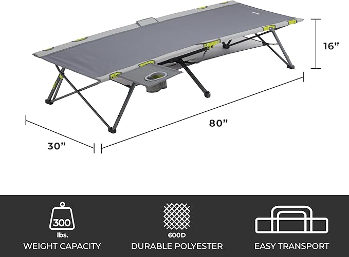 CORE Folding Camping Cot | Extra Wide Heavy Duty Camp Cot with Removable Side Table &amp Mesh Gear Loft | Folding &amp Portable Camp Bed with Carry Bag | Supports 300 lbs