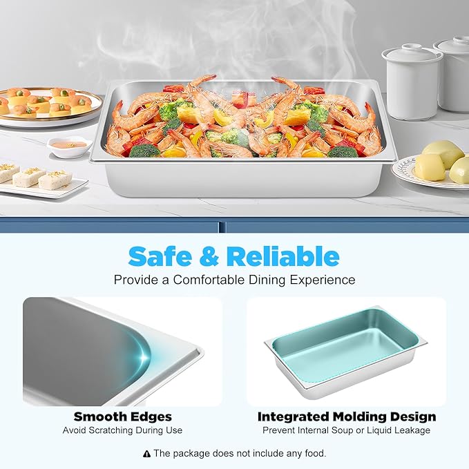 4 Pack Hotel Pans 4 Deep Steam Table Pan Full Size with Lid 20 L x 12 W Stainless Steel Hotel Pan for Food Warmer Cooking Heat (4 Pack Table Pan)