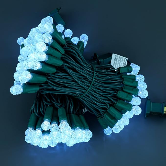 YULETIME Cool White One-Piece G12 Raspberry Christmas Lights 140 Count 48 Feet 2 Sets 70 LED 24 ft High Waterproof UL Certified String Light (Cool White)