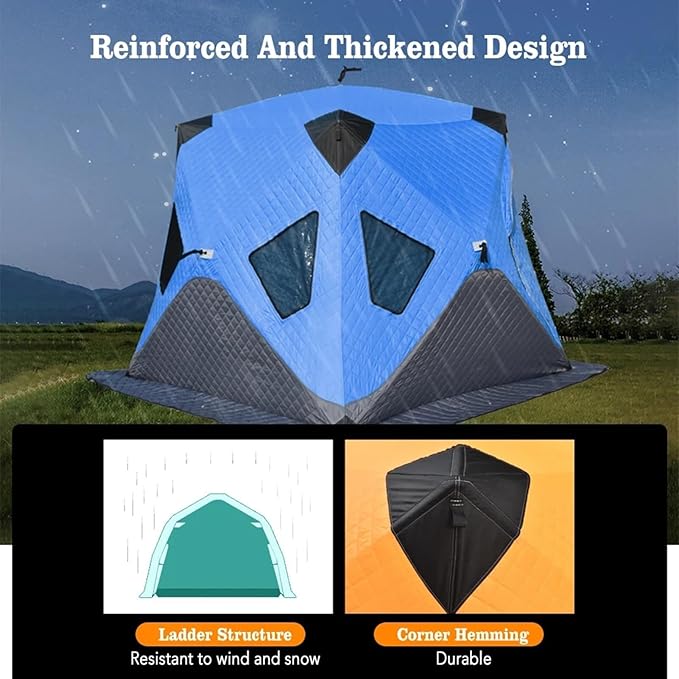 Portable Ice Fishing Shanty Large Ice Shack Windproof Ice Fishing Shelter Insulated Ice Fishing Pop-Up Tent for 3-4 Person