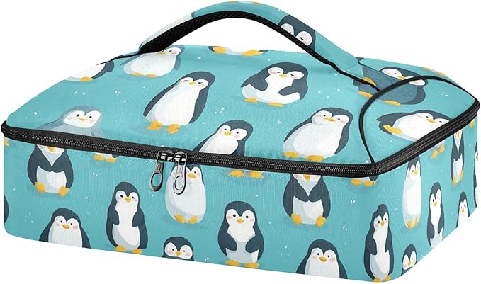 Casserole Carrier Pattern Cute PenguinsInsulated Casserole Carrier for Hot or Cold Food Thermal Lunch Tote for Potluck Parties Picnic Beach Fits 9 x 13 Inches Baking Dish