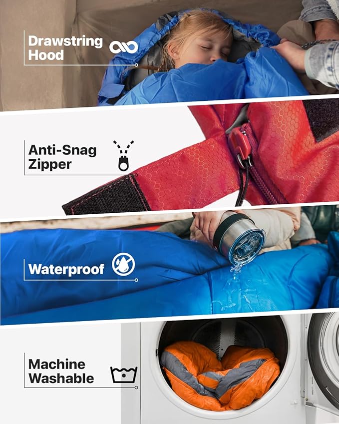 MalloMe Sleeping Bags for Adults Cold Weather &amp Warm - Backpacking Camping Sleeping Bag for Kids 10-12 Girls Boys - Lightweight Compact Camping Essentials Gear Accessories Hiking Sleep Must Have