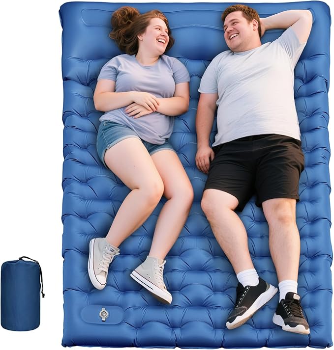 Double Sleeping Pad for Camping Extra Thick 6 Inch Sleeping Mat Camping for 2 Person Self Inflating Camping Pad with Built-in Pillow &amp Foot Pump Inflatable Camping Mat for Backpacking Hiking Tent
