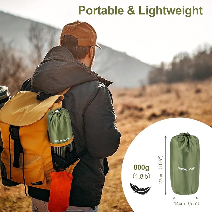 Night Cat Inflatable Sleeping Pads Mat Bed with Pillow Foot Pump for Camping Backpacking Hiking Ultra-Light Compact Comfortable Extendable 77x25.5
