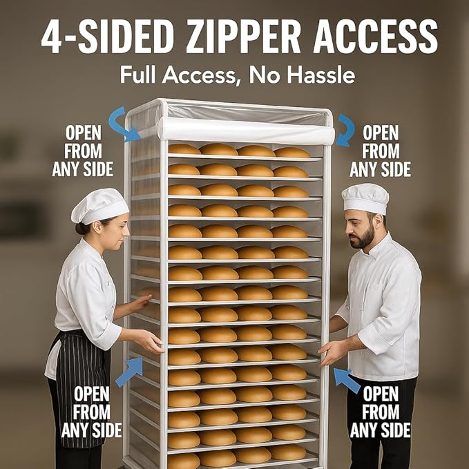 Bun Rack Cover – Transparent PVC with 4 Sided Zippers – Universal 20 Tier Sheet Pan &amp Speed Rack Cover – Heavy Duty Waterproof &amp Dustproof Bread rack cover Bakery Rack Cover