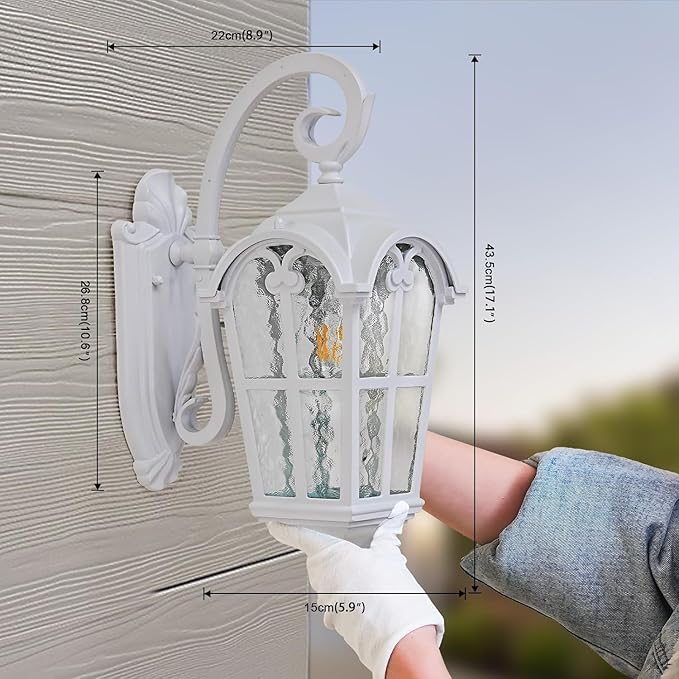 Outdoor Wall Lights for Porch Patio Yard - 17.1'' H White Exterior Wall Lighting Fixtures Waterproof &amp Anti-Rust Outside House Light Wall Mount Lantern Sconce