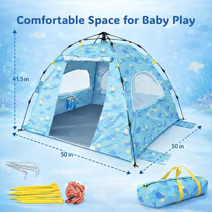 NXONE Baby Beach Tent with UPF 50+ Sun Protection Pop-Up Shade Designed for Toddlers &amp Infants Wind-Resistant Breathable &amp Portable for Family Beach Trips
