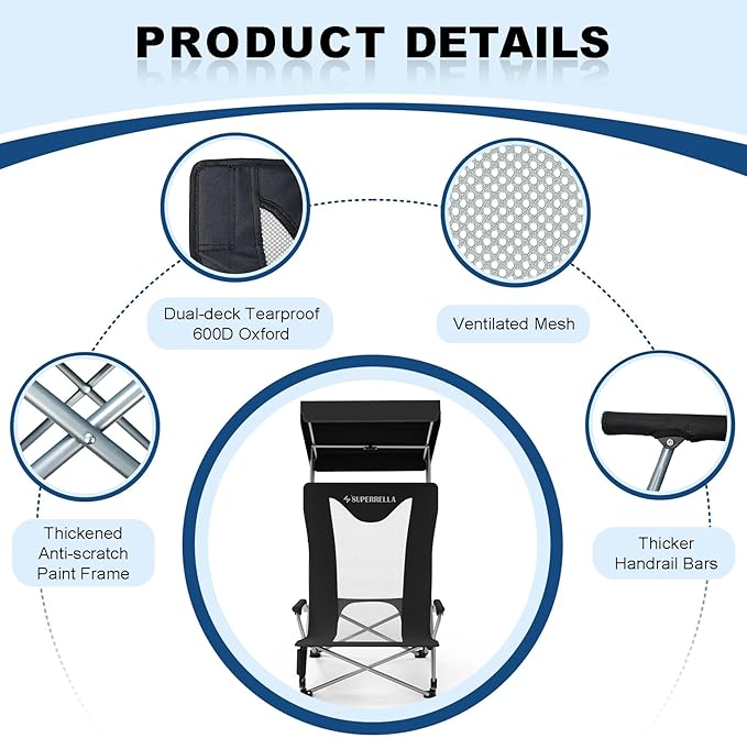 Portable Beach Chair for Adults with Cup Holder Hard Arm Folding Lawn Chairs for Outdoor Activities Camp Sports Beach Travel &amp Picnic Supports up to 400 lbs