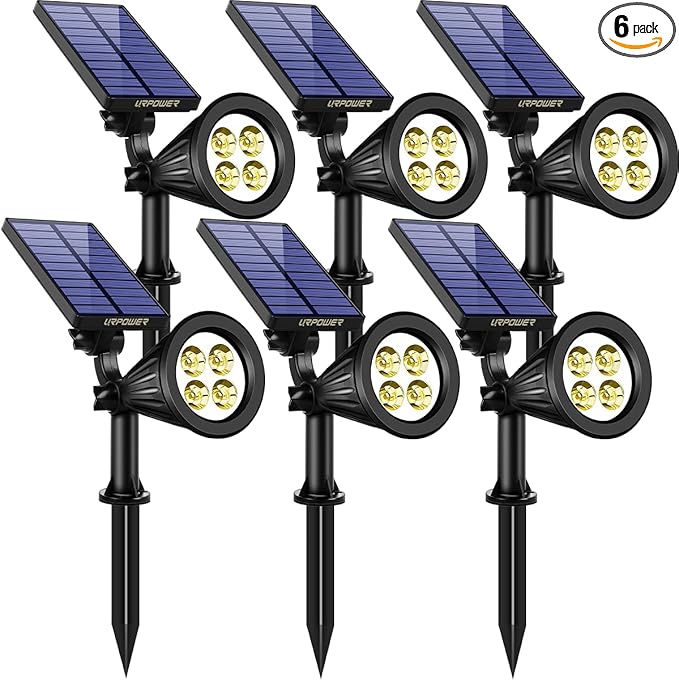 URPOWER Solar Lights Outdoor Adjustable Spot Lights Outdoor 2-in-1 Waterproof Landscape Spotlights Wall Light Dusk-to-Dawn Solar Powered Light for Garden Yard (6 PackWarm White)