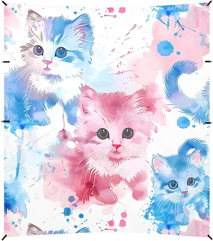 ALAZA Watercolor Cute Cat Kitten Beach Tent Sun Shelter UPF50+ Protection Beach Shade Canopy w/ 4 Sandbags for Outdoor Camping Fishing Backyard Fun Picnic 10x9 ft