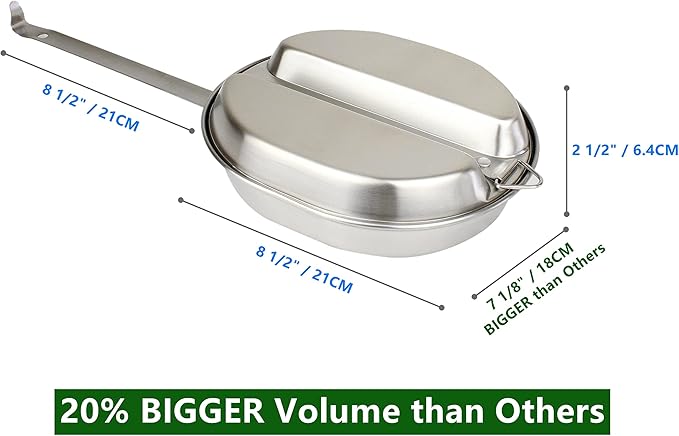 MASTIFF GEARS USGI Military-Grade Mess Kit - 20% Larger 304 Stainless Steel | FDA Compliant w/Utensils &amp Pouch for Camping Backpacking Emergency Prep