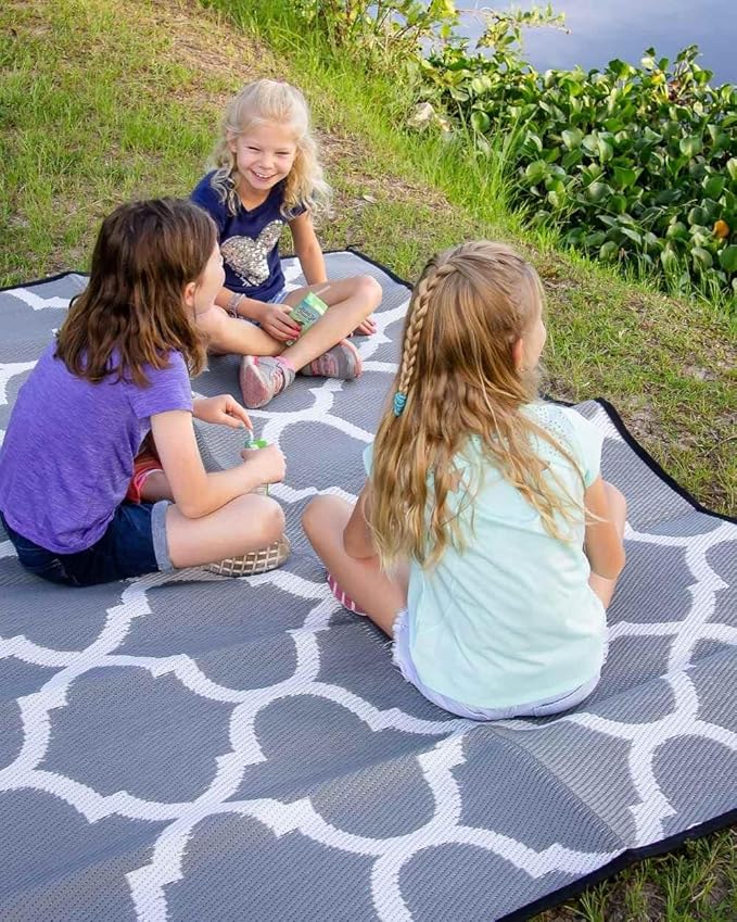 Mountain Mat 5x7 Gray Lattice Outdoor RV Mat – Extra Thick 5mm Recycled Poly Rug – Heavy-Duty Waterproof Reversible – Stylish Luxury Mat for Camping Patio Beach (Gray Lattice NO Carry Bag 5'x7')