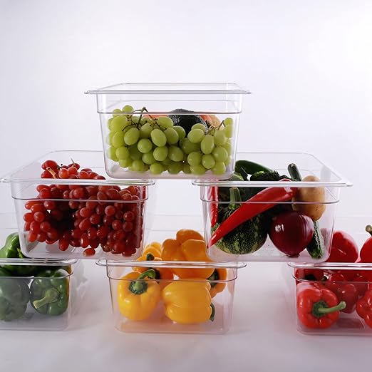 6-Pack 6-Inch Deep Clear Polycarbonate Food Pans - Half Size Commercial Hotel Pans (12.8 x 10.4) 9.4 Qt Capacity NSF Certified for Restaurants Hotels &amp Catering
