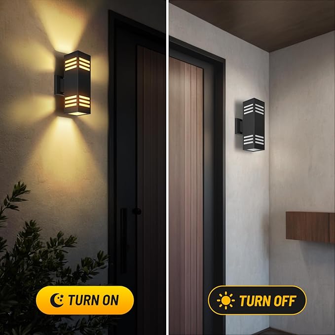 2-Pack Modern Outdoor Wall Lights IP65 Waterproof Up &amp Down Porch Light Fixtures with E26 Bulbs Aluminum Wall Sconces for Garage Patio Entryway 2700K Warm Light
