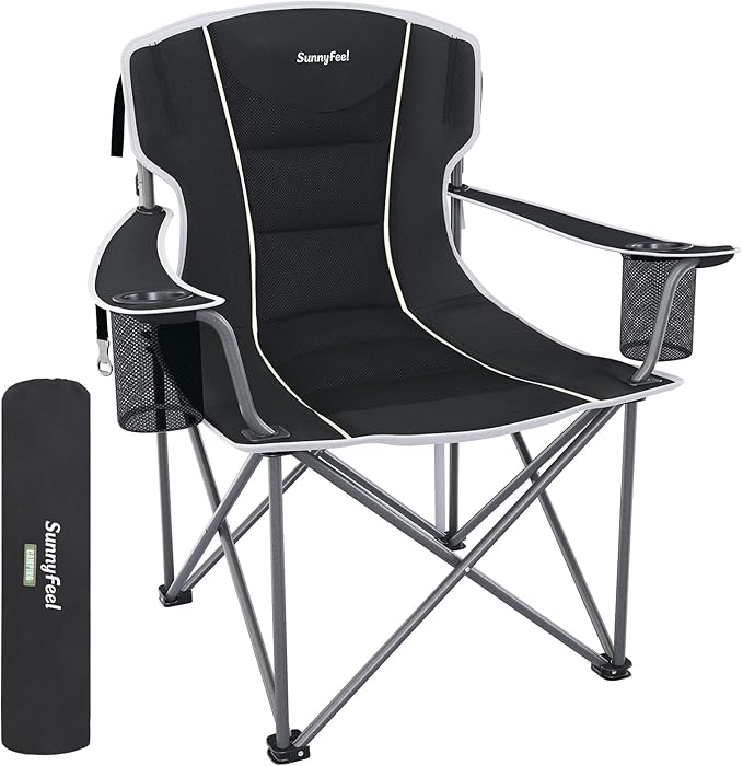 SUNNYFEEL Oversized Camping Chair for Big &amp Tall Adults Heavy Duty Folding Camp Chair Supports 500 lbs Padded High Back Lawn Chair with Cup Holder Portable Outdoor Chair for Camping Fishing &am