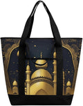 Insulated Shopping BagLarge Reusable Cooler Bags Eid Golden Mosque Printed Foldable Shopping BagTravel Waterproof Shoulder Bag