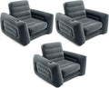 Intex 2 in 1 Inflatable Pull Out Sofa Chair and Twin Air Bed Mattress with Cup Holders for Indoor and Outdoor Use for Adults (3 Pack) Charcoal