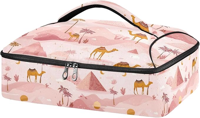 Casserole Carrier CamelsInsulated Casserole Carrier for Hot or Cold Food Thermal Lunch Tote for Potluck Parties Picnic Beach Fits 9 x 13 Inches Baking Dish