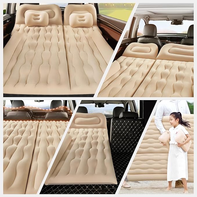 Ergocar Inflatable Mattress Car Travel Camping Waterproof Air Lounger Car Universal Built-in Pillow with Charging Pump for Camping Hiking Swimming Pool Beach Travel Indoor