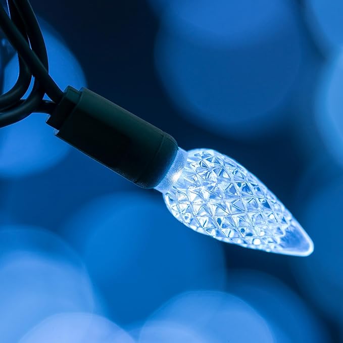 140 Cool White Strawberry One-Piece LED Christmas Lights Pack of 2 Strands 70 Count 36 ft High Waterproof UL Certified C6 Outdoor String Lights (Cool White - Green Cord)