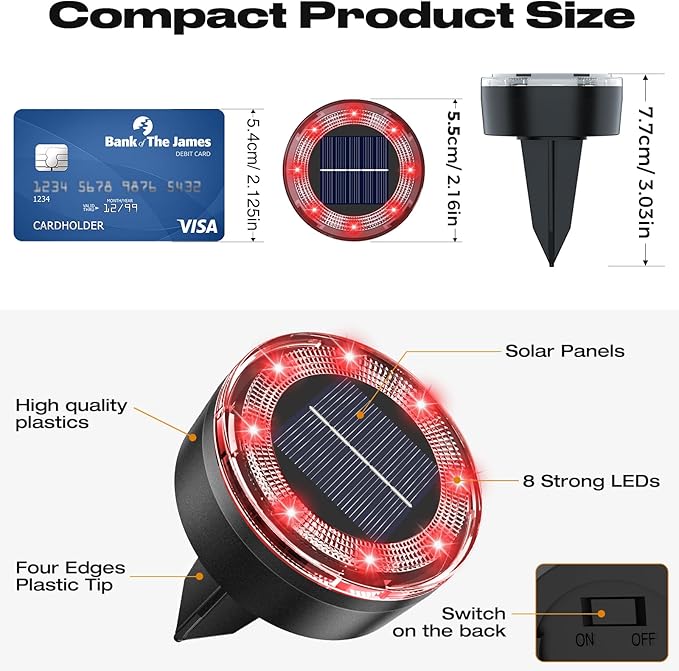 Mini Solar Ground Lights 12 Pack Solar Lights Outdoor Waterproof Upgraded LED Flat Landscape Lighting for Outside Pathway Garden Patio Yard DrivewayRed